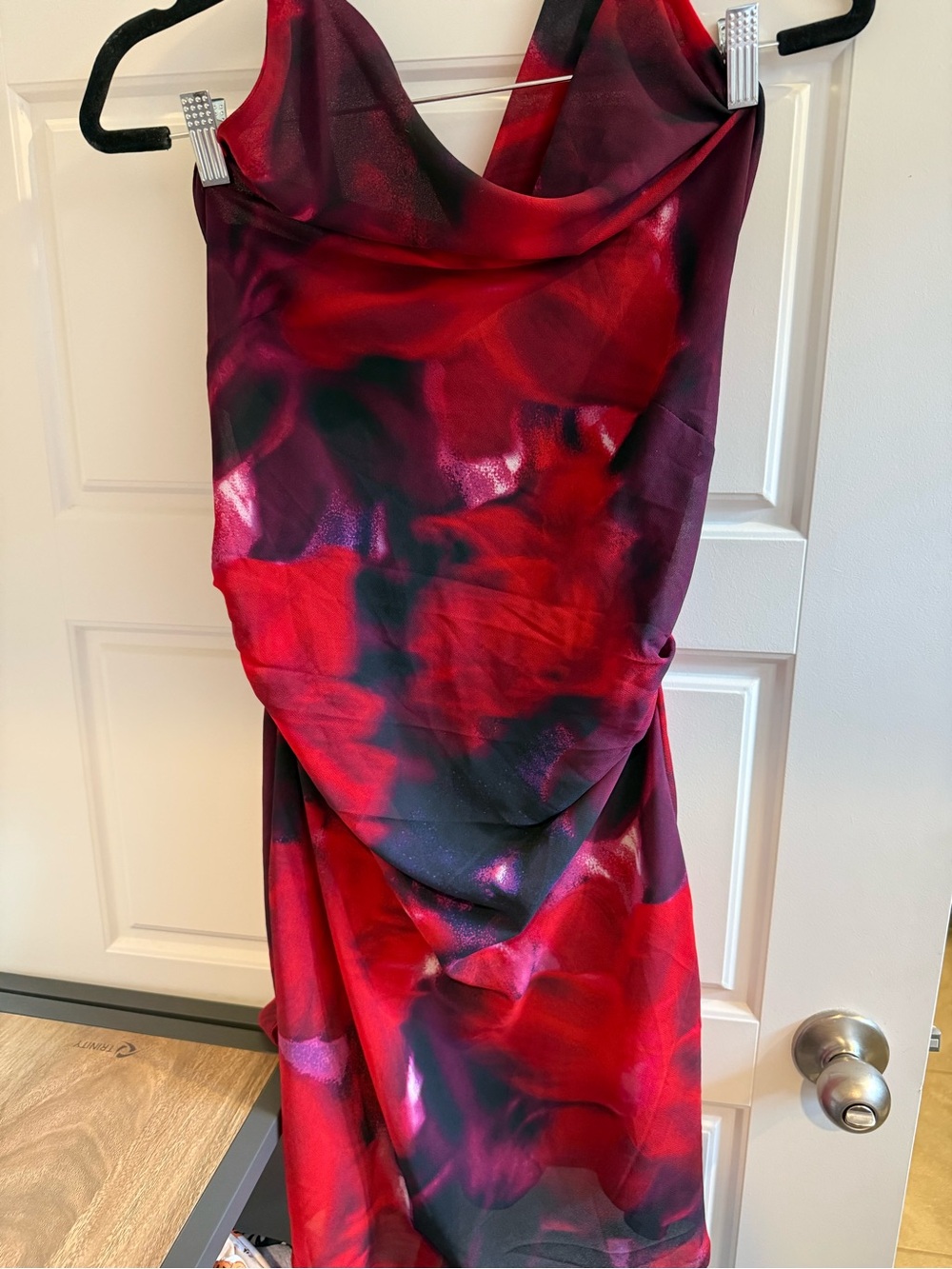 SHEIN Red & Burgundy Cowl Neck Mini Dress